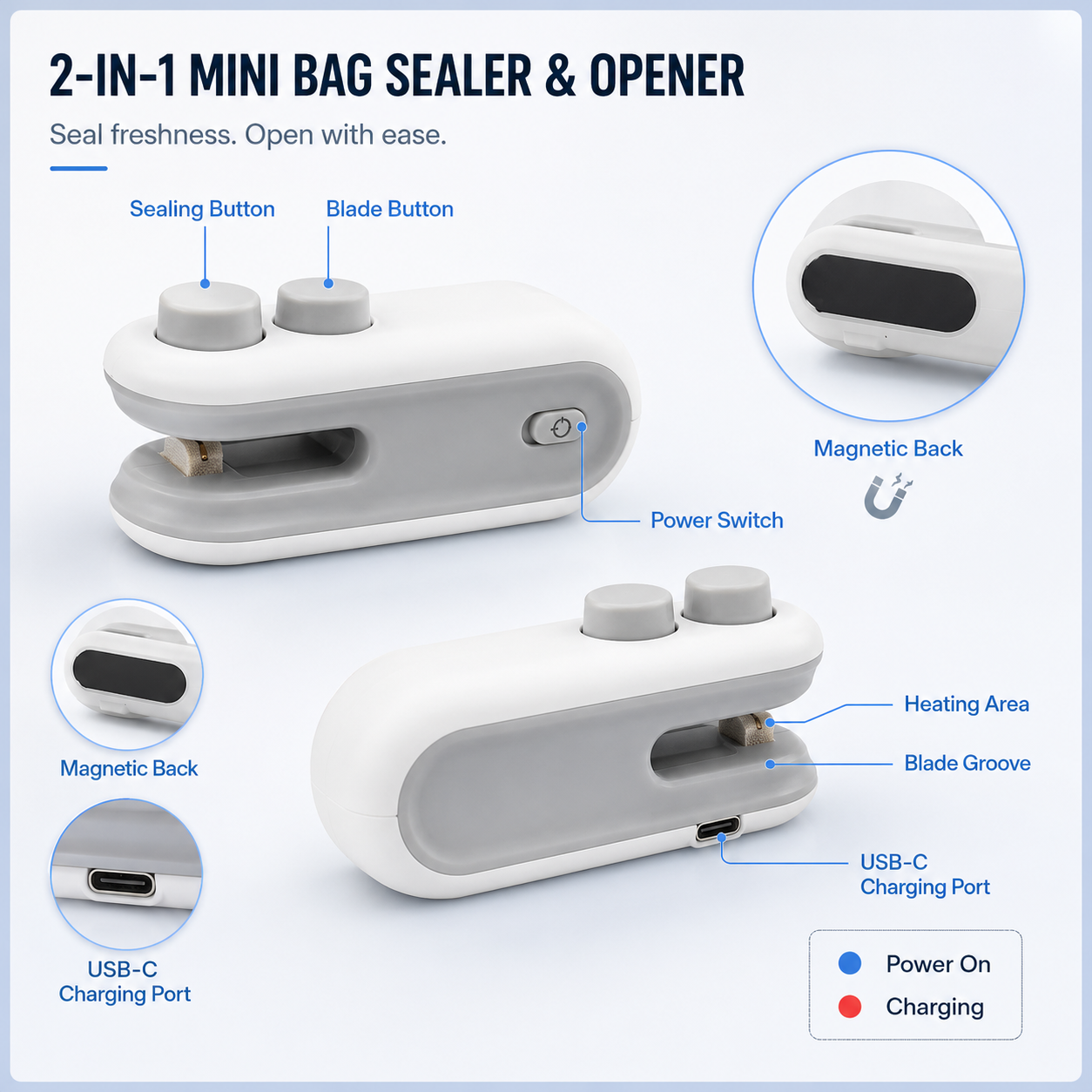 Rechargeable 2-in-1 Bag Sealer & Opener.