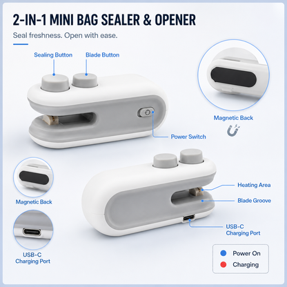 Rechargeable 2-in-1 Bag Sealer & Opener.