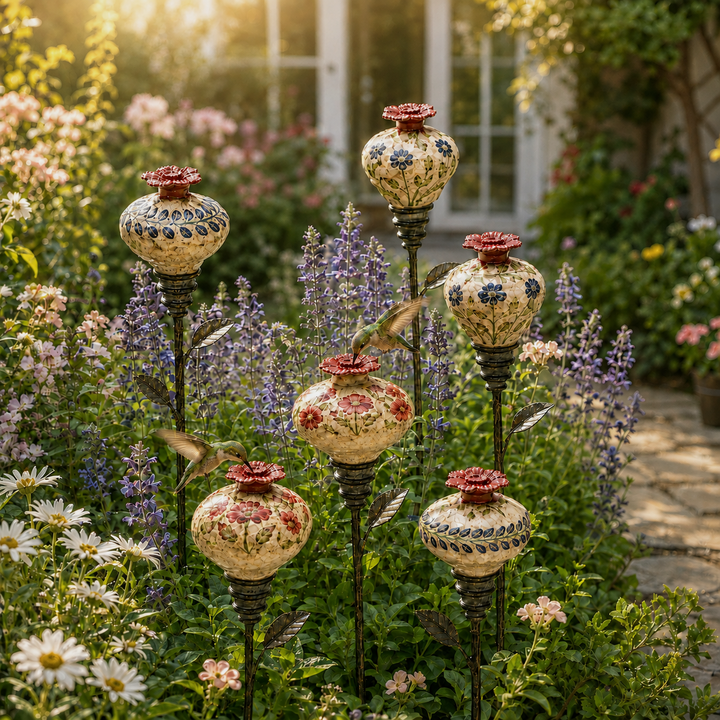 🐦Vintage Hummingbird Feeder Garden Decor Stake, Retro‑Style Metal Bird Feeder Stake, Outdoor Yard Lawn & Flower Bed Decor for Hummingbird Lovers