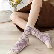 5 Pairs Women's Purple Vintage Floral Cotton Socks