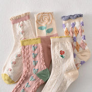 5 pairs of women's pink floral cotton socks
