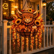 🎃 Fall Harvest Highland Cow Hanging Basket, Farmhouse Home Decor