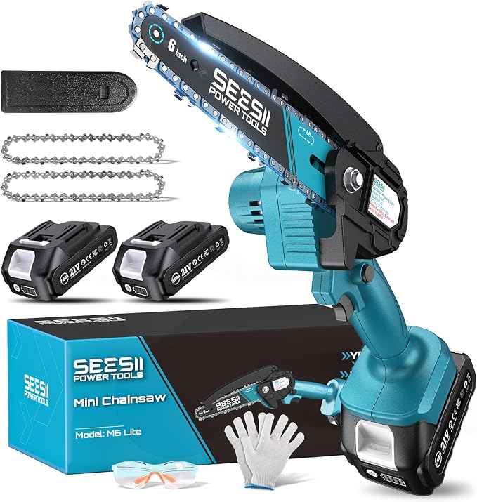 🔧 Mini Chainsaw, 6‑Inch Cordless Handheld Electric Power Chain Saw with 2 Batteries, Portable Saw for Tree Trimming & Wood Cutting