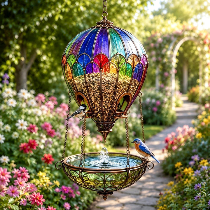 🎈Hot Air Balloon Bird Feeder Fountain, Hanging Bird Bath Water Fountain for Outdoor Garden Patio Yard Decor