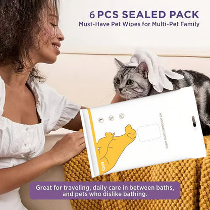 Deodorizing Pet Glove Wipes for Dogs & Cats (6 Pcs)