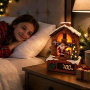 🎄Santa Fireplace Light‑Up Clock, LED Lighted Christmas Wall Clock for Holiday Home Decor & Xmas Gift