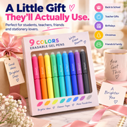 9-Color Erasable Gel Pens Set – Quick-Dry 0.6mm Pens with Built-In Eraser