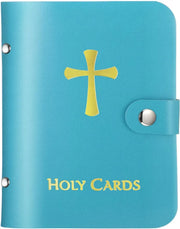 ✝️ Catholic PU+PVC Leather Holy Card Holder – Pocket Prayer Card Organizer with Snap Closure