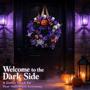 👻Halloween Black & Purple Rose Artificial Flower Skull Pendant, Spooky Ghost Festival Hanging Ornament for Home Party Decor