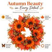 🍂Autumn Harvest Front Door Garland, Decorative Hanging Garland with Sunflowers and Maple Leaves for Indoor & Outdoor Seasonal Ornament