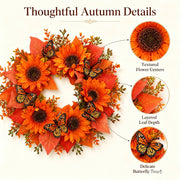 🍂Autumn Harvest Front Door Garland, Decorative Hanging Garland with Sunflowers and Maple Leaves for Indoor & Outdoor Seasonal Ornament