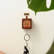 Wooden Key Holder with Funny Face Expression – HOME/OUT Toggle, Wall-Mounted, 3 Styles