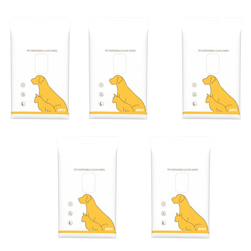 Deodorizing Pet Glove Wipes for Dogs & Cats (6 Pcs)