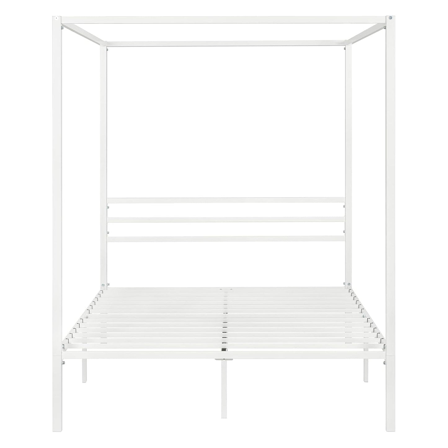 Canopy Bed Frame with Heavy-Duty Metal Slats, Four-Poster Metal Bed Frame with Under-Bed Storage, No Box Spring Needed