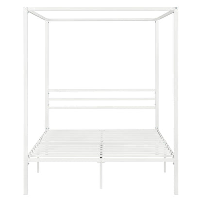 Canopy Bed Frame with Heavy-Duty Metal Slats, Four-Poster Metal Bed Frame with Under-Bed Storage, No Box Spring Needed