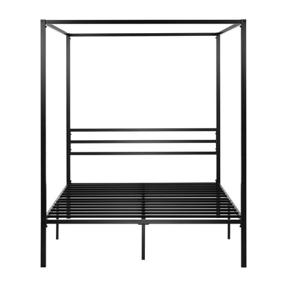 Canopy Bed Frame with Heavy-Duty Metal Slats, Four-Poster Metal Bed Frame with Under-Bed Storage, No Box Spring Needed