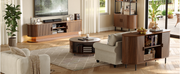 70" Fluted TV Stand for 80 Inch TV, Entertainment Center with Power Outlet & LED Lights