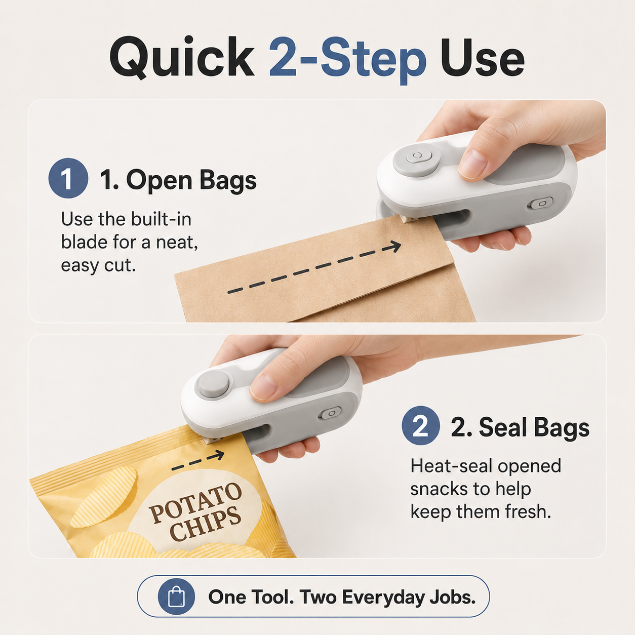 Rechargeable 2-in-1 Bag Sealer & Opener.