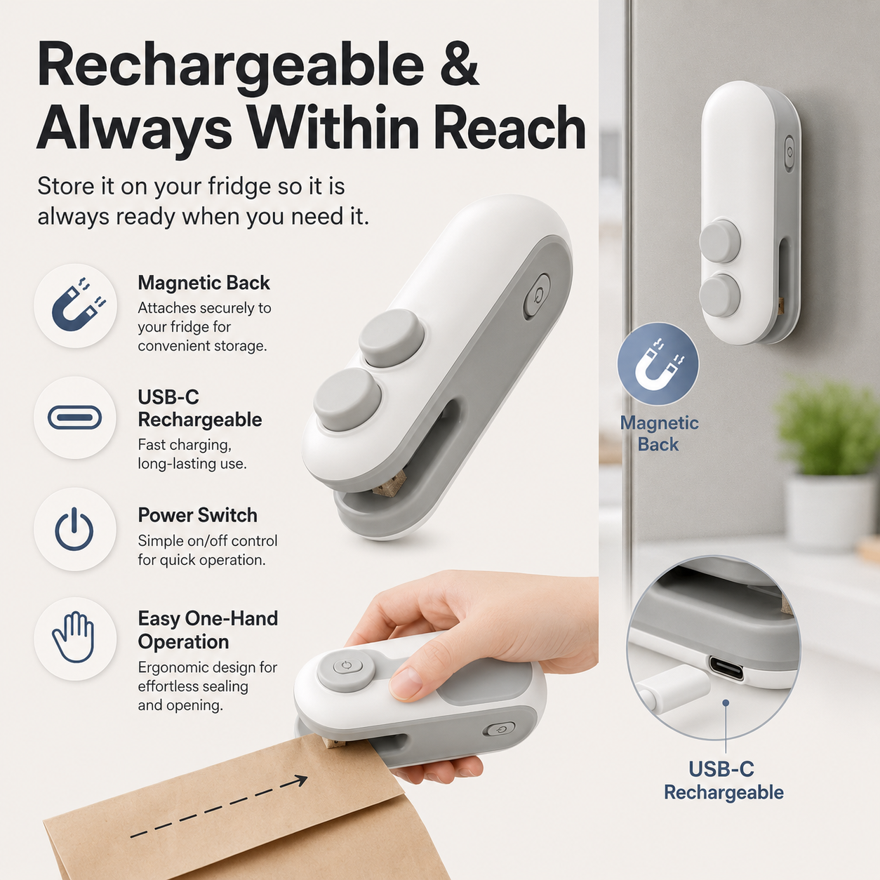 Rechargeable 2-in-1 Bag Sealer & Opener.