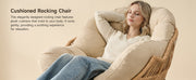 Papasan Rocking Chair with Ottoman, Oversized Indoor Outdoor Rattan Rocker with Padded Cushion