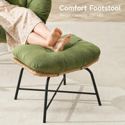 Papasan Rocking Chair with Ottoman, Oversized Indoor Outdoor Rattan Rocker with Padded Cushion
