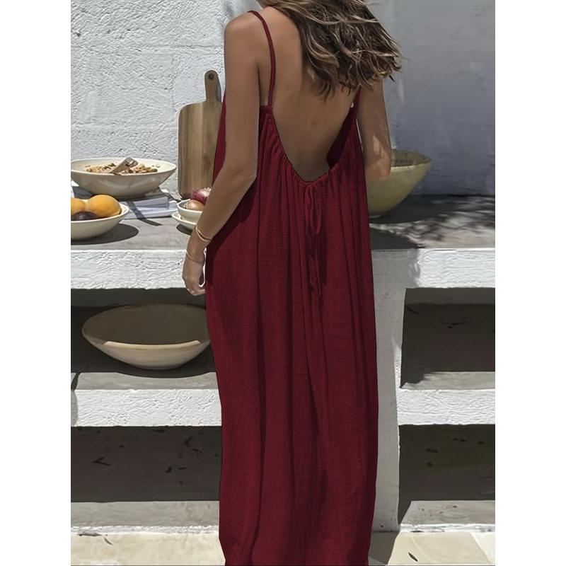 Womens Sleeveless Cami Lounge Maxi Dress Solid Color Sleepwear