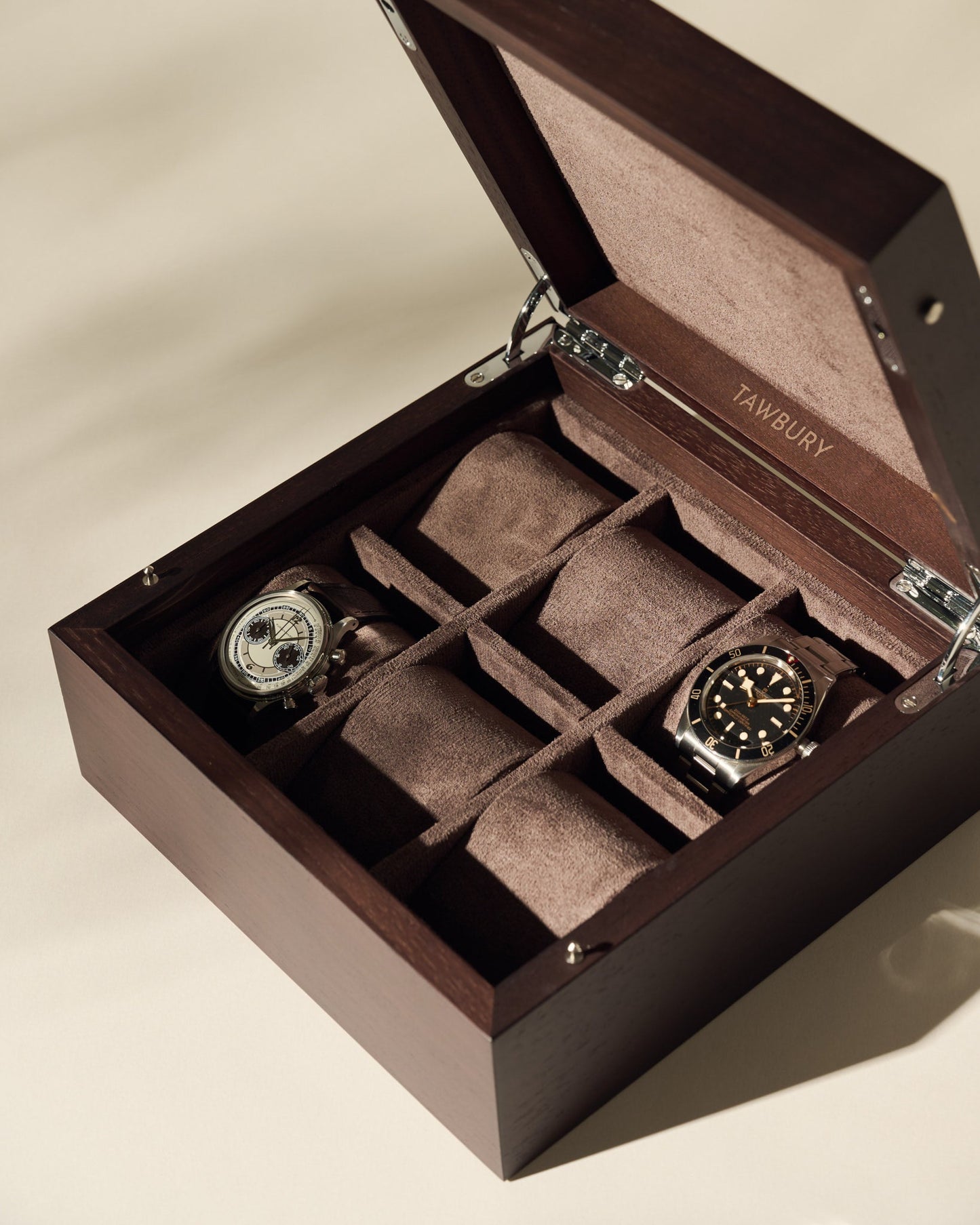 Grove 6 Slot Wooden Watch Box - Dark Walnut Wood - Closed Lid