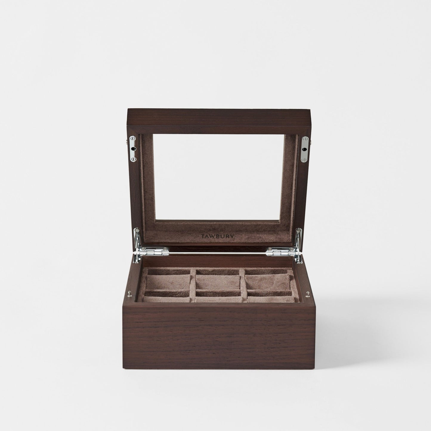 Grove 6 Slot Wooden Watch Box - Dark Walnut Wood - Glass Lid