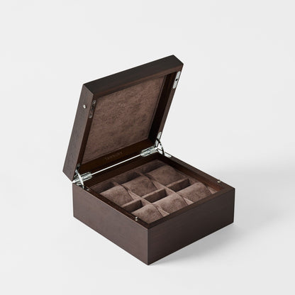 Grove 6 Slot Wooden Watch Box - Dark Walnut Wood - Closed Lid