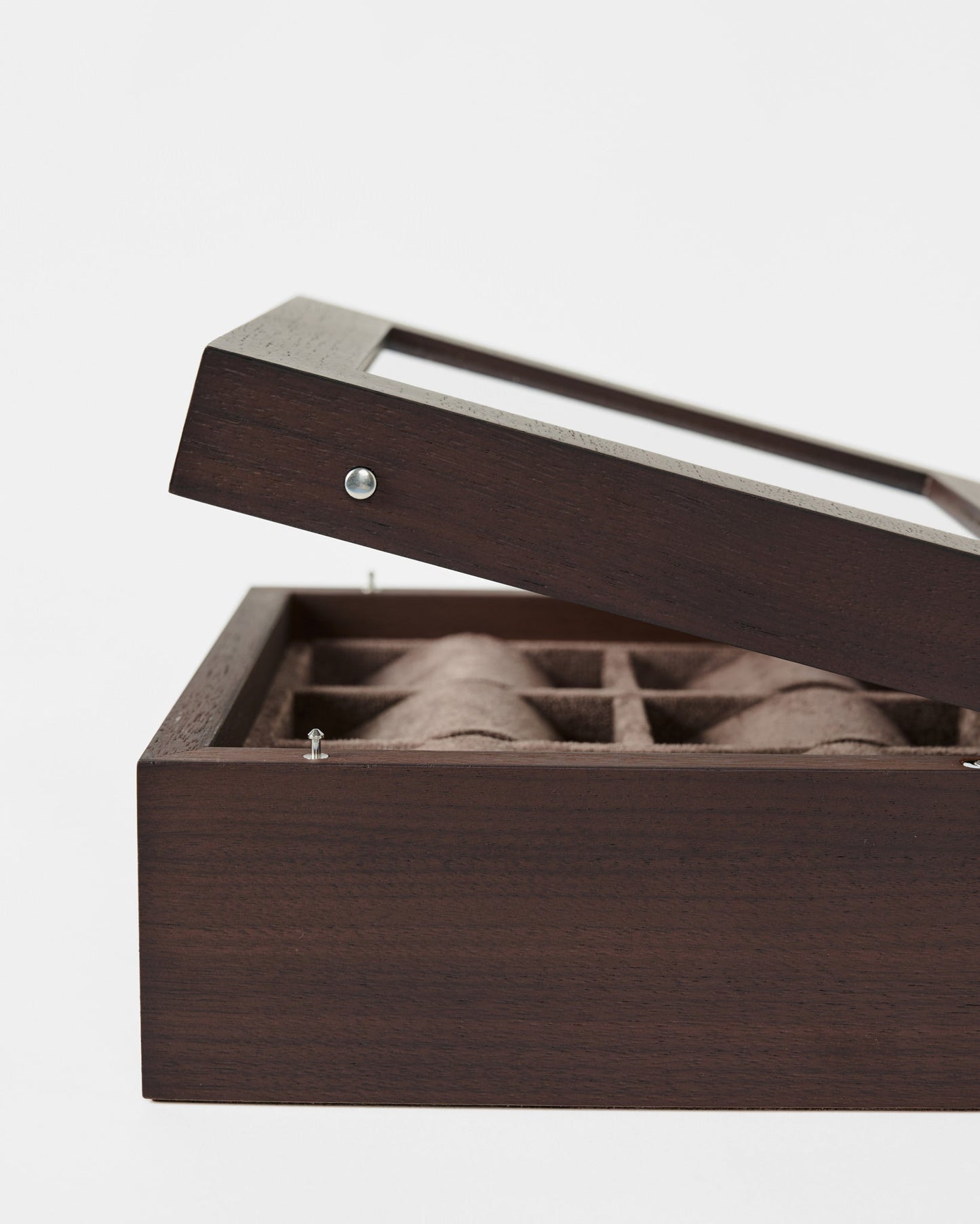 Grove 6 Slot Wooden Watch Box - Dark Walnut Wood - Glass Lid