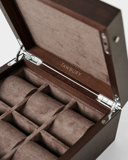 Grove 6 Slot Wooden Watch Box - Dark Walnut Wood - Closed Lid
