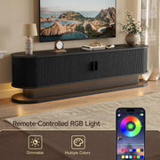 70" Fluted TV Stand for 80 Inch TV, Entertainment Center with Power Outlet & LED Lights