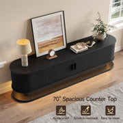 70" Fluted TV Stand for 80 Inch TV, Entertainment Center with Power Outlet & LED Lights