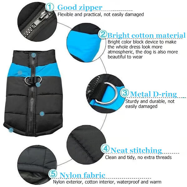 Winter Warm Waterproof Dog Vest with Zipper (S-7XL)