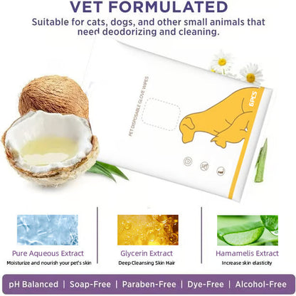 Deodorizing Pet Glove Wipes for Dogs & Cats (6 Pcs)