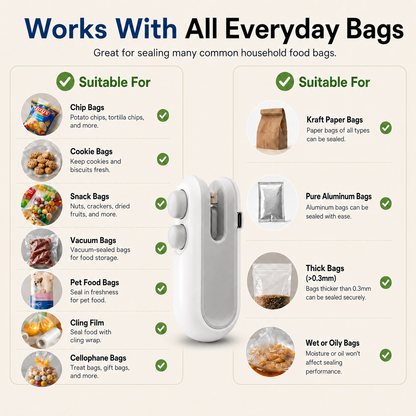 Rechargeable 2-in-1 Bag Sealer & Opener.