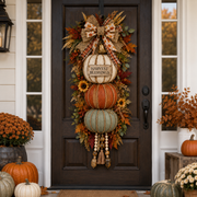 🏡FREE SHIPPING 50% OFF🎃Lighted Stacked Pumpkin Fall Door Decor with 3 Seasonal Plaques