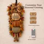 🏡FREE SHIPPING 50% OFF🎃Lighted Stacked Pumpkin Fall Door Decor with 3 Seasonal Plaques