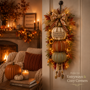 🏡FREE SHIPPING 50% OFF🎃Lighted Stacked Pumpkin Fall Door Decor with 3 Seasonal Plaques