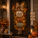 🏡FREE SHIPPING 50% OFF🎃Lighted Stacked Pumpkin Fall Door Decor with 3 Seasonal Plaques