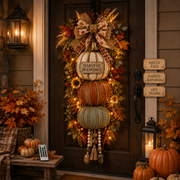 🏡FREE SHIPPING 50% OFF🎃Lighted Stacked Pumpkin Fall Door Decor with 3 Seasonal Plaques