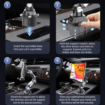 🚗 From Hire Car to Family SUV – Foldable Tablet Stand Fits Most Cup Holders. Adjustable Angle