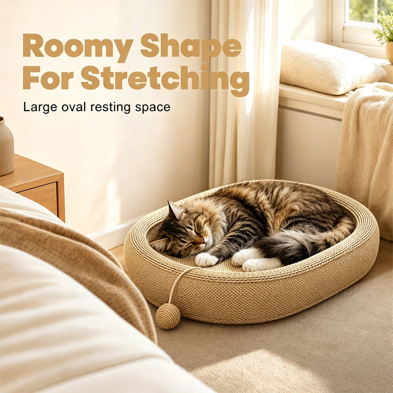 🎉 LIMITED TIME 50% OFF! 🐱 Wear-Resistant Sisal Cat Scratcher Bed – Durable Scratching Surface, Roomy Oval Shape & Included Cat Toy ✨