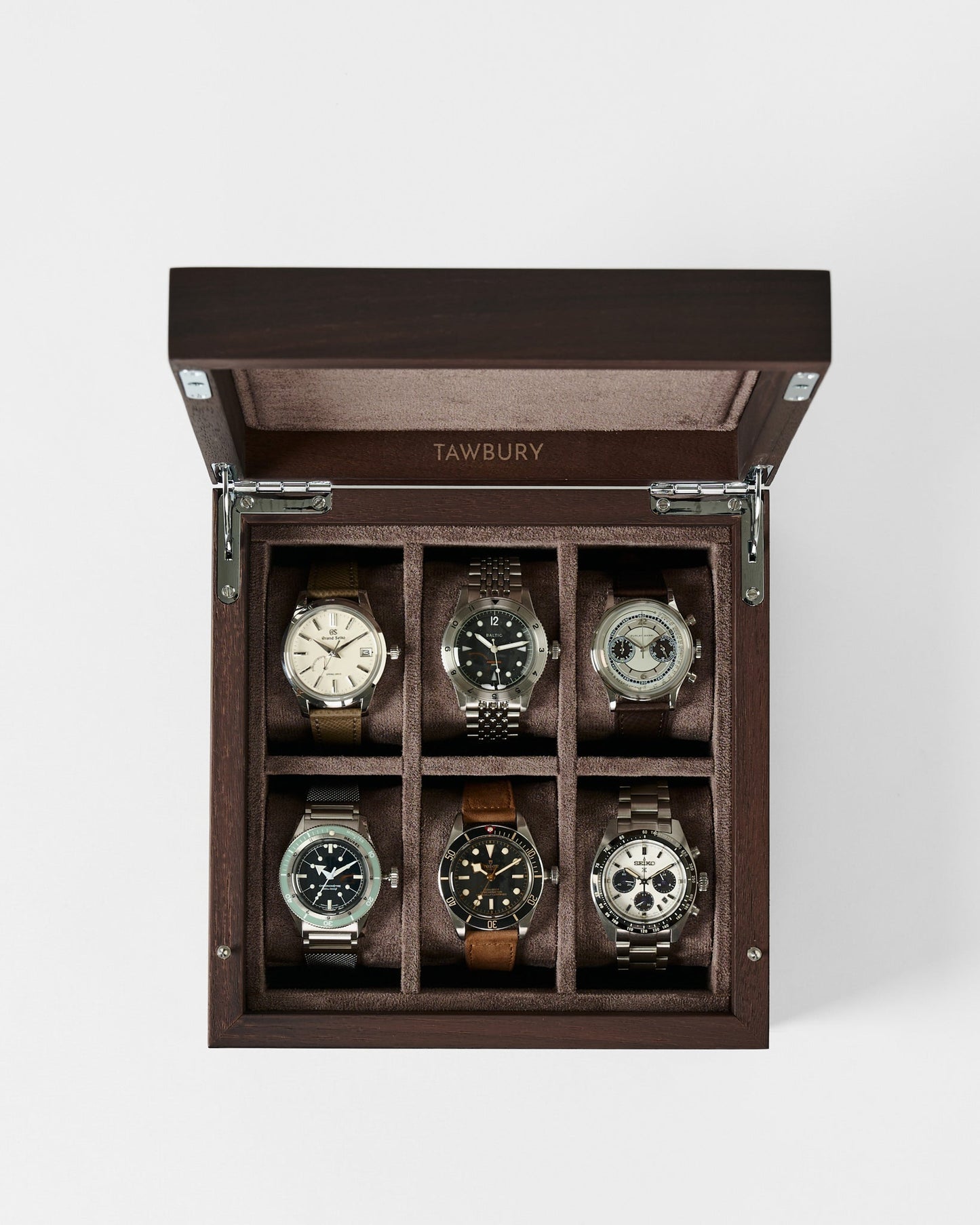 Grove 6 Slot Wooden Watch Box - Dark Walnut Wood - Closed Lid