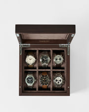 Grove 6 Slot Wooden Watch Box - Dark Walnut Wood - Closed Lid